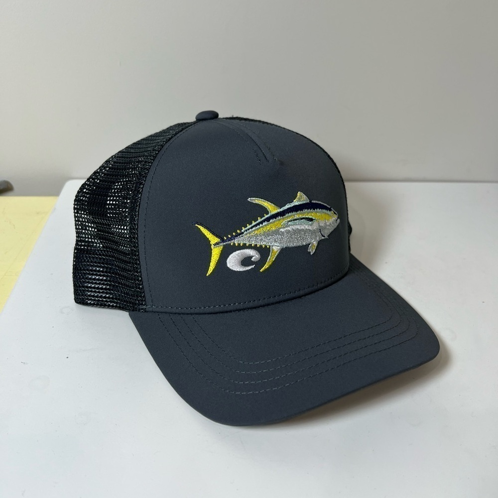 New Without Tags Costa Del Mar Gray Fish Embroidered Hat Cap